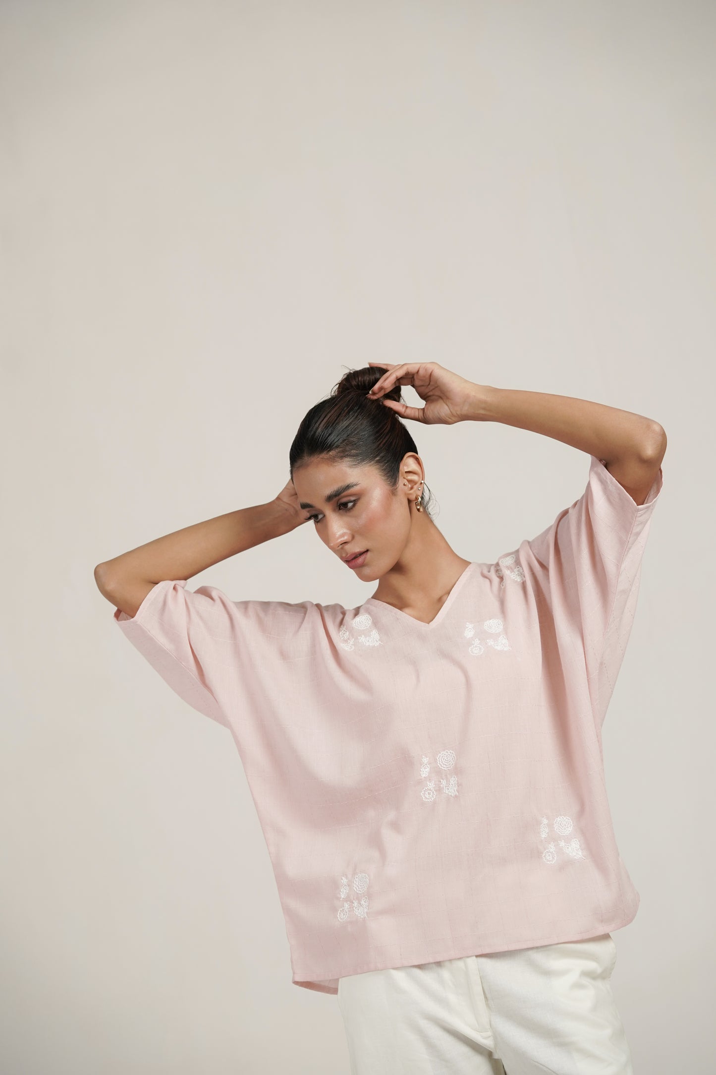 Elena Hand Embroidered Pink Cotton Top