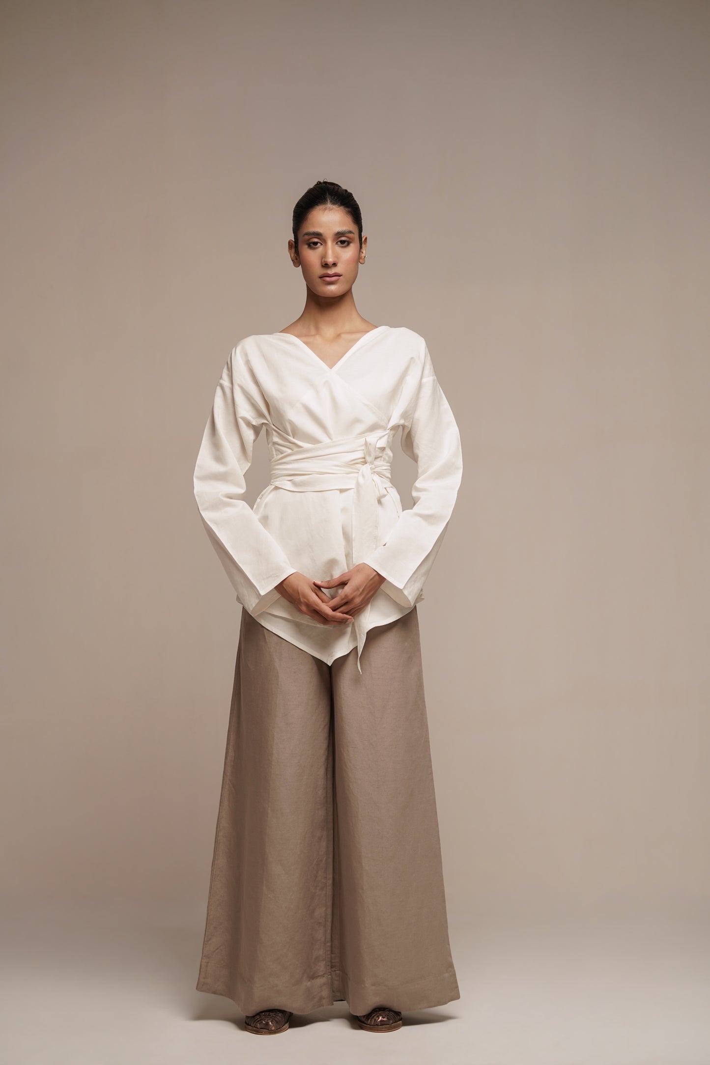 Yumi White Linen Tie Top