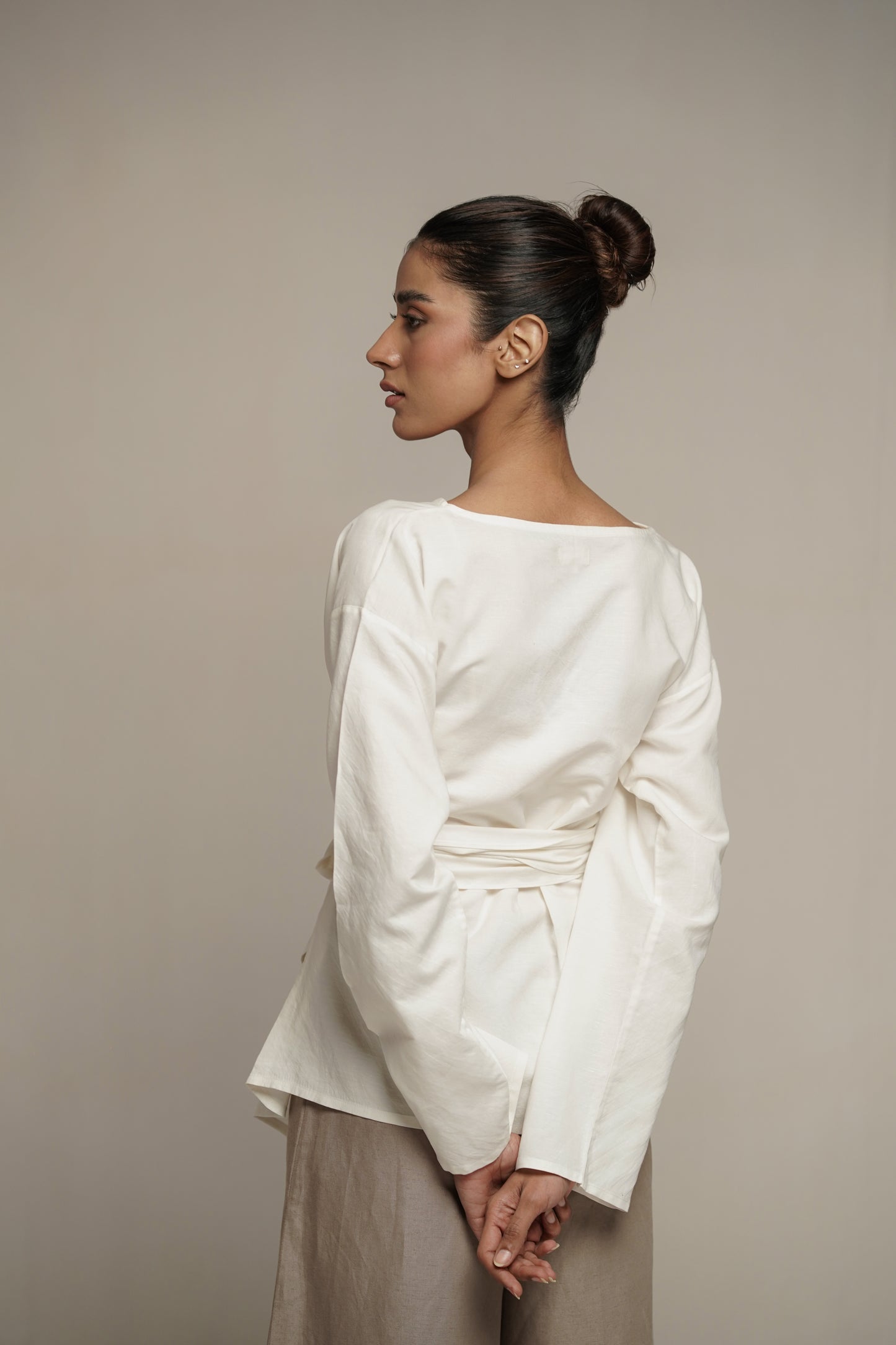 Yumi White Linen Tie Top