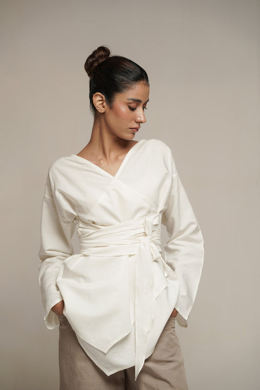 Yumi White Linen Tie Top